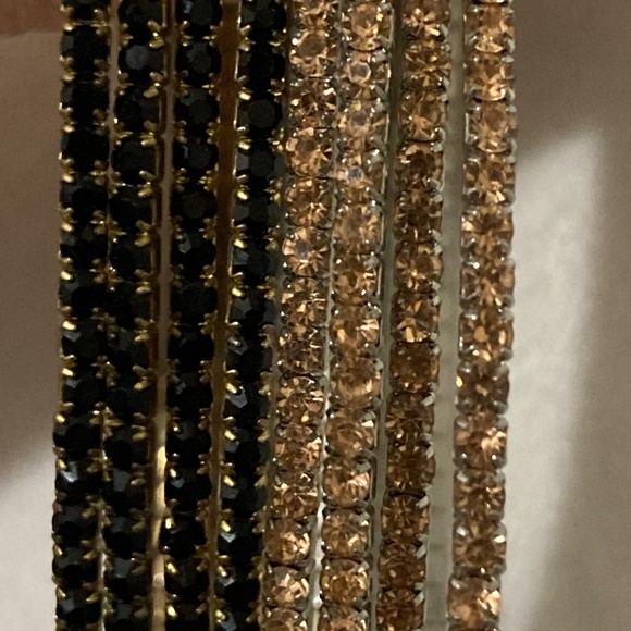 Set 8 Sparkle Champagne and Black Rhinestone Bracelets - Picture 6 of 8
